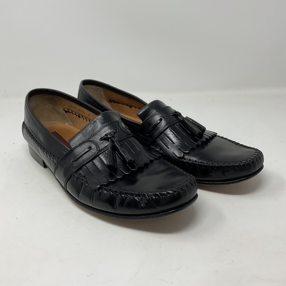 Florsheim Mens 12D Black Leather Kiltie Tassel Loafers Whipstitch Slip On Shoes